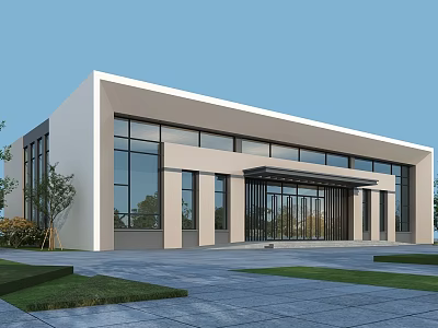 Modern School Building With Large Glass Windows Spacious Entrance Surrounded By Lawns And Trees 3d model