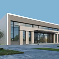 Modern School Building With Large Glass Windows Spacious Entrance Surrounded By Lawns And Trees