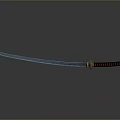 Traditional Katana Weapon With Blue Blade Red And Black Handle And Golden Tsuba