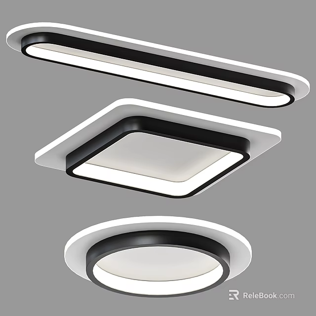 Modern Ceiling Lights With Black And White Frames In Various Geometric Shapes 3d model