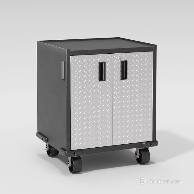 Commercial Wheeled Storage Cabinet With Diamond Plate Surface And Double Doors 3d model 
