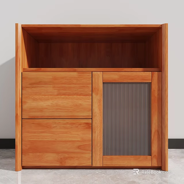 Wooden Sideboard With Drawers And Glass Door For Dining Storage 3d model 