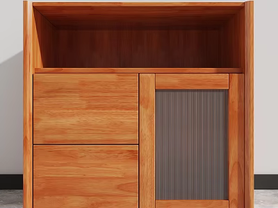 Wooden Sideboard With Drawers And Glass Door For Dining Storage 3d model