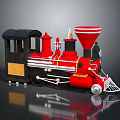 Red and Black Vintage Toy Steam Locomotive with Classic Retro Design Details