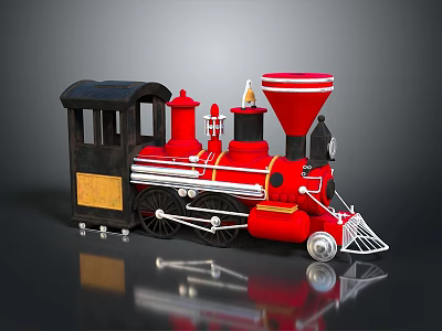 Red and Black Vintage Toy Steam Locomotive with Classic Retro Design Details 3d model