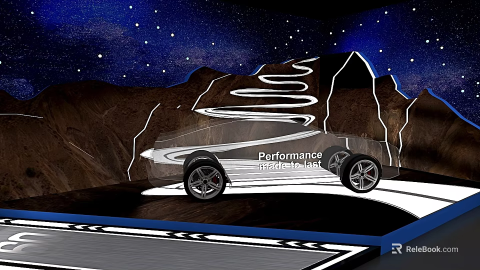 Performance Timing Kit Display With Car Silhouette On Starry Mountain Track Platform 3d model 