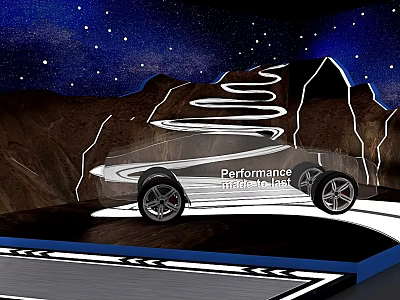 Performance Timing Kit Display With Car Silhouette On Starry Mountain Track Platform 3d model