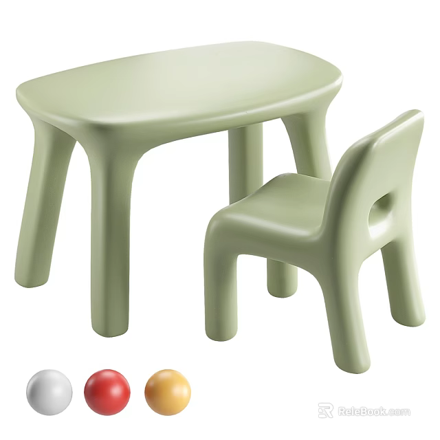Light Green Kids Table and Chair Set with Colorful Balls for Toddlers 3d model 