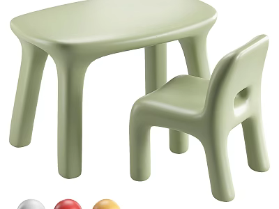 Light Green Kids Table and Chair Set with Colorful Balls for Toddlers 3d model