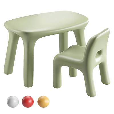 Light Green Kids Table and Chair Set with Colorful Balls for Toddlers 3d model