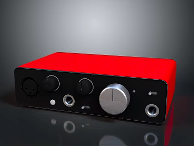 Red And Black Electronic Audio Device With Control Knobs And Input Ports 3d model