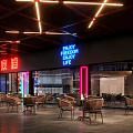 Modern Bar With Neon Lights Outdoor Seating Area And Lighting Design