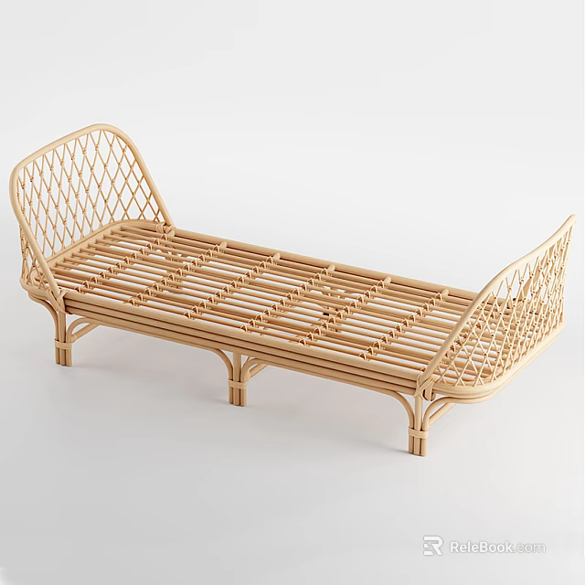 Modern Rattan Ottoman With Woven Design Curved Armrests And Striped Seat 3d model 