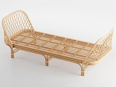 Modern Rattan Ottoman With Woven Design Curved Armrests And Striped Seat 3d model