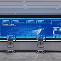 Control Room With Large Data Display Screen Multiple Monitors And Control Desk Setup 3d model