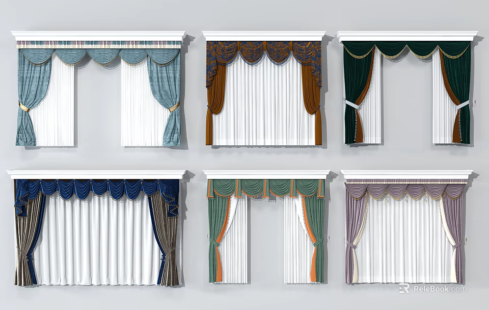 Multiple Color Curtains With Decorative Valance And Layered Design Options 3d model 