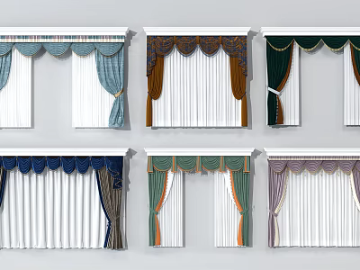 Multiple Color Curtains With Decorative Valance And Layered Design Options 3d model