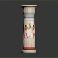 Ancient Egyptian Style Column With Colorful Striped Motifs And Painted Figures