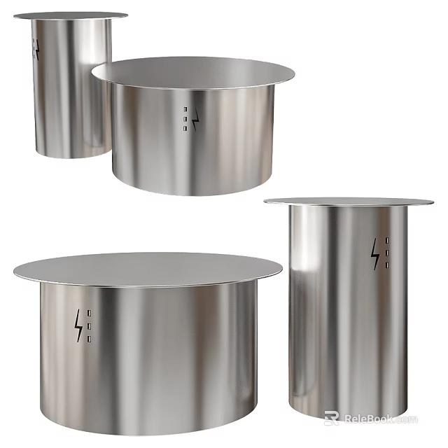 Sleek Stainless Steel Cylindrical Coffee Tables with Number Markings and Different Heights for Contemporary Spaces 3d model 
