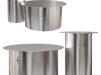 Sleek Stainless Steel Cylindrical Coffee Tables with Number Markings and Different Heights for Contemporary Spaces 3d model