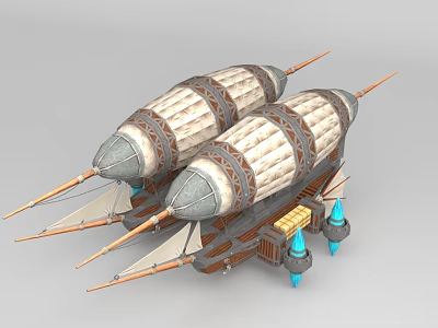 Decorative Fantasy Airships With Intricate Wooden Structure And Blue Accents 3d model