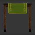 Stylish Wooden Dining Table With Green Patterned Tablecloth And Classic Leg Design