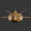 Golden Futuristic Spacecraft Model With Advanced Aerospace Design And Metallic Structure