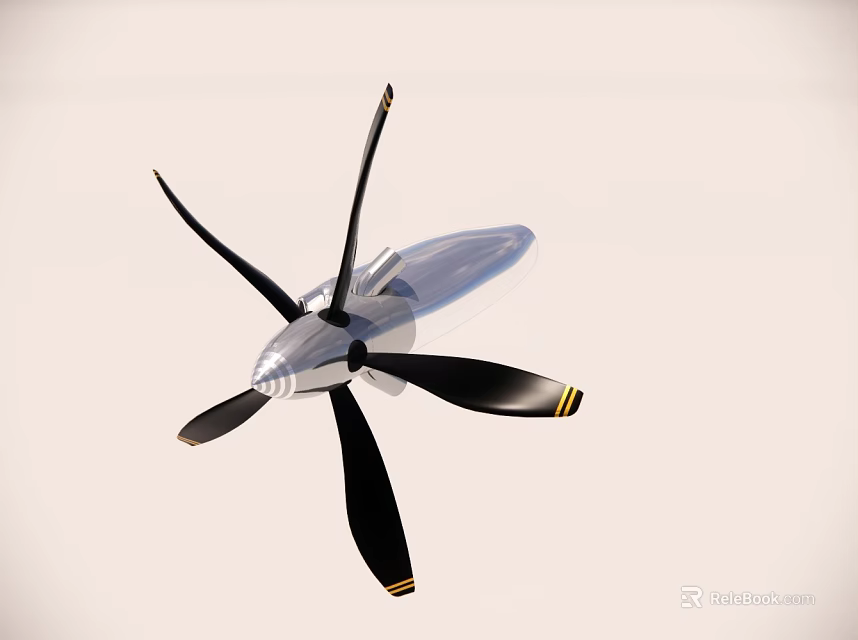 Detailed Aircraft Propeller Model With Black Blades Metal Hub And Yellow Tips 3d model 
