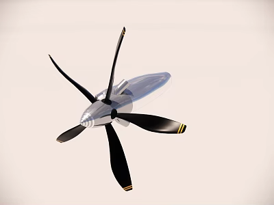 Detailed Aircraft Propeller Model With Black Blades Metal Hub And Yellow Tips 3d model