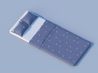 Cozy Bed Linen Set With Blue Sheets White Star Patterns And Matching Pillows 3d model