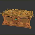 Golden Decorative Storage Box With Intricate Carved Patterns And Green Gemstone