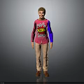 Child In Pink Top With Blue Sleeves ZAP Graphic Beige Pants Brown Shoes