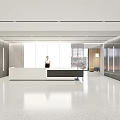 Modern Front Desk Reception Interior Design With Receptionist Polished Floor And Large Windows