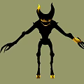 Black Silhouette Demon Creature With Long Limbs Yellow Horns Sharp Claws And Luminous Feet