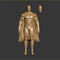 Golden Muscular Man Statue with Cape and Separate Head on Dark Background