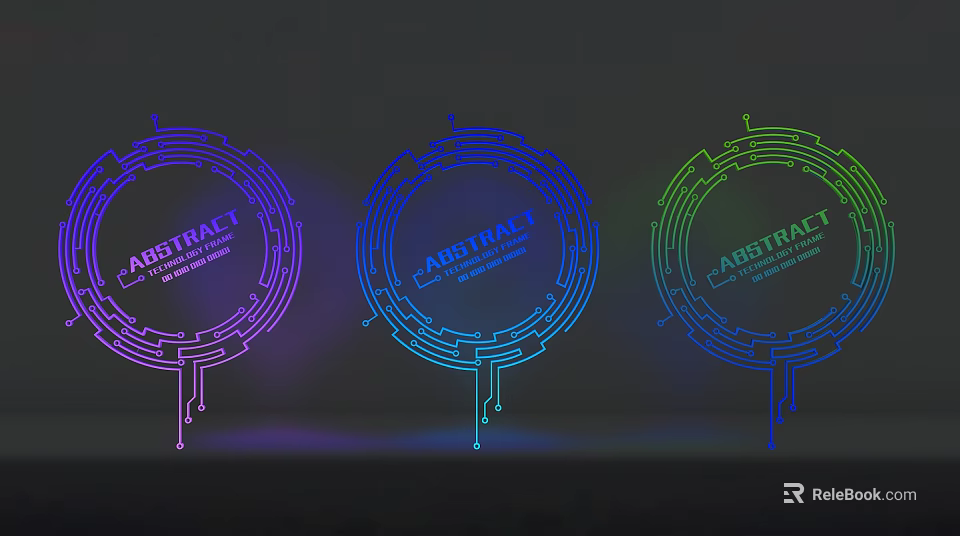 Abstract Lines in Circular Tech Inspired Design with Colorful Circuit Board Elements 3d model 