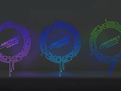 Abstract Lines in Circular Tech Inspired Design with Colorful Circuit Board Elements 3d model