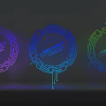 Abstract Lines in Circular Tech Inspired Design with Colorful Circuit Board Elements