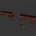 Stylish Red Wooden Desks With Functional Drawers And Small Storage Box