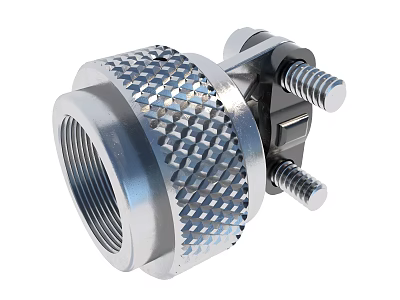 Industrial Grade Metal Connector with Knurled Surface Threaded Interior and Mounting Bolts 3d model
