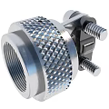 Industrial Grade Metal Connector with Knurled Surface Threaded Interior and Mounting Bolts