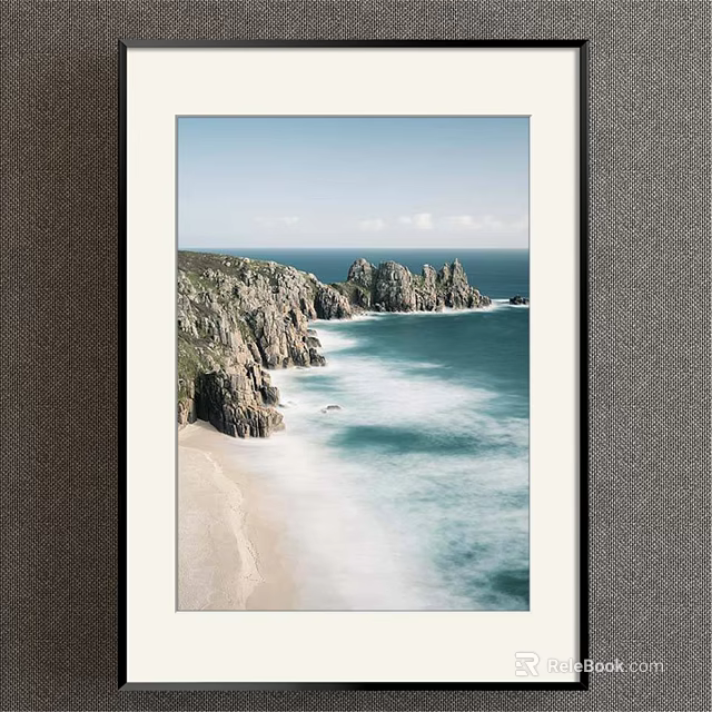 Stunning Coastal Landscape Painting With Rocky Cliffs Blue Sea And Sandy Beach 3d model 