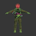 Standing Military Figure in Camouflage Uniform Helmet Body Armor and Rifle With Outstretched Arms