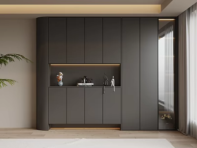 Modern Gray Shoe Cabinet With Sleek Design And LED Lighting Storage Solution 3d model