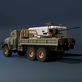 Weapon System Mounted On Military Truck With Cargo Bed And Equipment