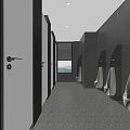 Modern Minimalist Public Men Toilet Space With Partition Stalls And Wall Mounted Urinals