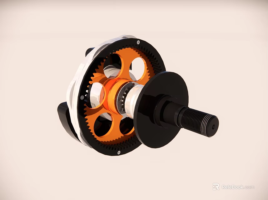 Mechanical Gear Component With Orange Black Design And Shaft Hub Structure 3d model