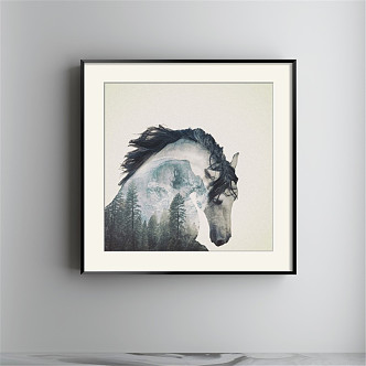 Modern Animal Painting Simple Black and White Children's Room Animal Horse Decorative Painting 3d model