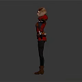 3D Female Warrior Character In Red Black Outfit With Arm Guards And Outstretched Arms