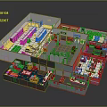 Cartoon Store Layout Scene With Colorful Shopping Sections Shelves And Checkout Areas